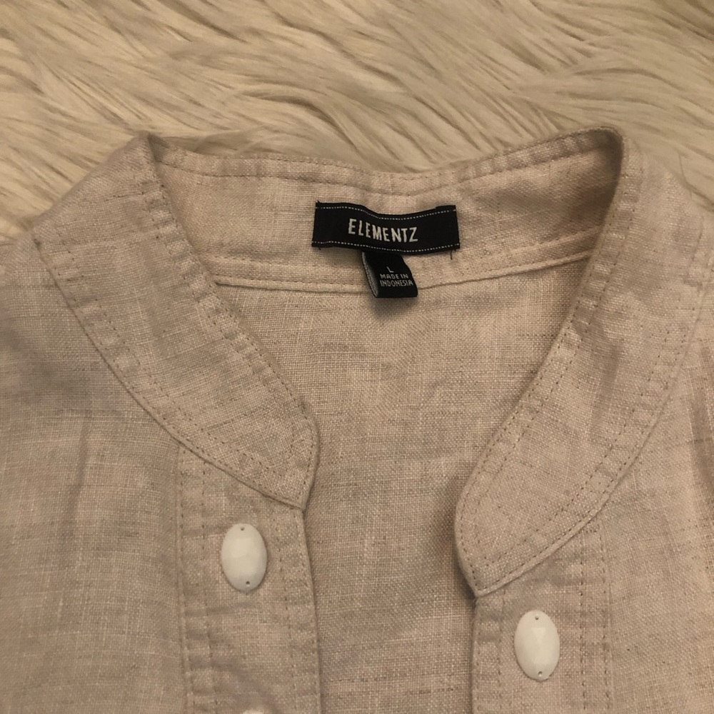 Elementz 100% Linen Beige Open Front Beaded 3/4 Sleeves Lightweight Jack size L - Picture 4 of 9